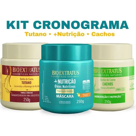 Kit Cronograma Capilar Bioextratus 3X250g| Tutano + Nutrição Cachos|Hidratação Nutrição Reconstrução