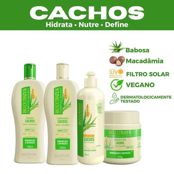 Cachos BioExtratus Shampoo | Condicionador | Finalizador 500ml | Máscara 250g Babosa E Macadâmia