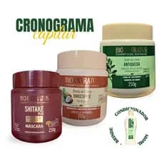 Kit Cronograma Capilar Bio Extratus Máscara Shitake 250g, Banho creme Umectante 250g Antiqueda 250g