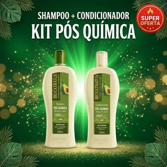 Kit Bio Extratus Shampoo + Condicionador 500ml Pós Química Reparação Intensa Cabelos Danificados