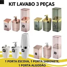 Kit Porta Escova + Porta Sabonete Liquido + Porta Algodão/Cotonetes UZ utilidades
