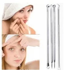 Kit Acne Espinha Removedor De Cravos Profissional 4 Pçs de Ponta Dupla com Pinça/Extrator/Agulha