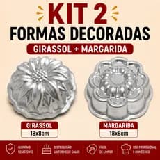 Kit 2 Formas Decoradas Extra Grande Flor e Girassol 18cm em Alumínio Profissional