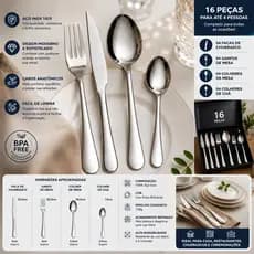 Conjunto 16 Talheres Inox Facas Grandes Garfos Colheres de Mesa Colheres de Chá 100% Inox