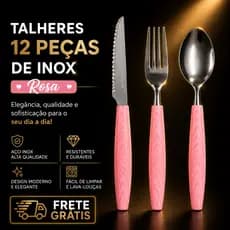 Conjunto talheres rosa 12 peças de inox kit4 Garfos 4 Facas 4 colher elegância, praticidade e durabilidade