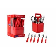 Conjunto de Talheres Verona com 25 Peças vermelha kit talher vermelho 25 unidades inox Forte
