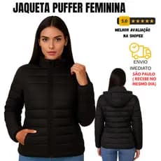 JAQUETA PUFFER FEMININO GOMINHO JAQUETA PRETA ADULTA PUFF BLUSA DE FRIO CASACO DE FRIO FEMININA CAPUZ GROSSO ZIPER