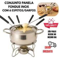 PANELA DE FONDUE EM INOX COM 6 ESPETOS PANELA PARA DERRETER QUEIJO PANELA PARA FOUDUE DOCE CHOCOLATE GRANDE LITROS