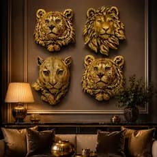 Kit 4 Cabeças Escultura Onça Tigre Urso Leão 3d Realista  Brasileira
