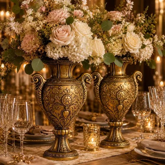 1 Vaso Ânfora Ouro Velho 39cm Luxo Decorativo Sala Casamentos Festas Antigo