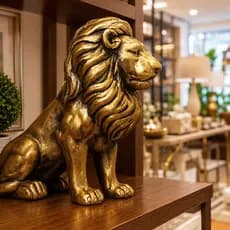 Escultura Leão Decorativo 3D Imponente Sala Estilo Luxo Ouro Velho Elegante
