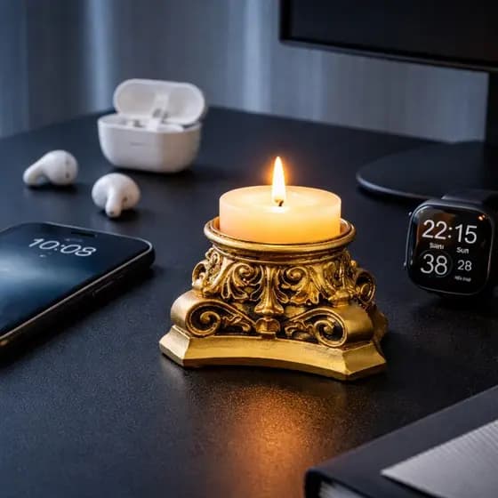 Castiçal Decorativo Clássico em Resina Mineral – Estilo Sofisticado