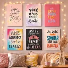 Placas Decorativas MDF Frases Motivacionais bonitas coloridas Fé amor amizade carinho19x24cm Placas Sortidas