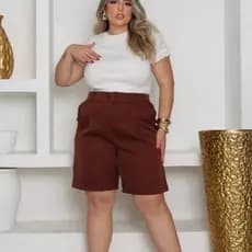 Bermuda shorts Alfaiataria Feminino Plus Size Estilo Social Elegante Com Elástico nas Costas