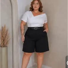bermuda Feminino Plus Size com CINTO PRETO Estilo Social Elegante Com Elástico nas Costas