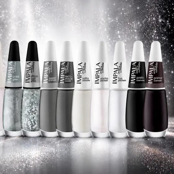 Kit 9 Esmaltes Impala Glitter Preto Cinza Branco Atacado Manicure
