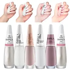 Kit 6 Esmaltes Francesinha Impala Lua Branco Perolado Sonho Top Pop Atacado Manicure
