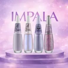 Kit 4 Esmaltes Impala Tons De Lilás Clarinhos Glitter Cremoso e Perolado Glitter 3D Vegano