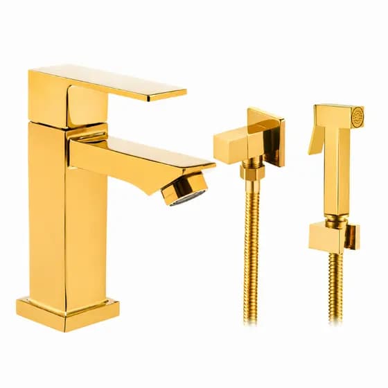 Kit De Banheiro Ouro Dourado Brilhante Torneira + Ducha Higiênica Luxuosa