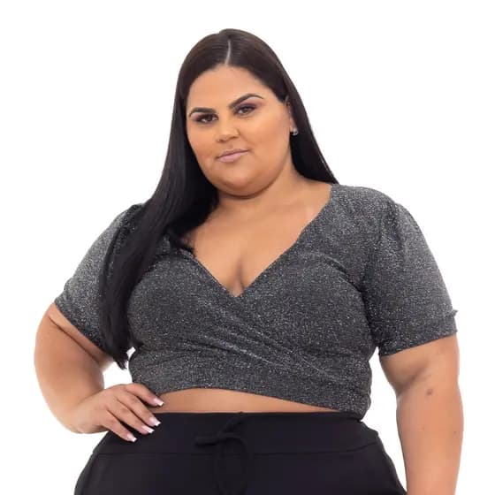 Cropped Plus Size Feminino Lurex Brilho Arraso Balada Festa Envio imediato