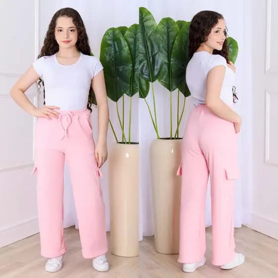 Calça Cargo Juvenil Wide Leg Varias Cores – Meninas de 10 a 16 Anos – Look Estiloso