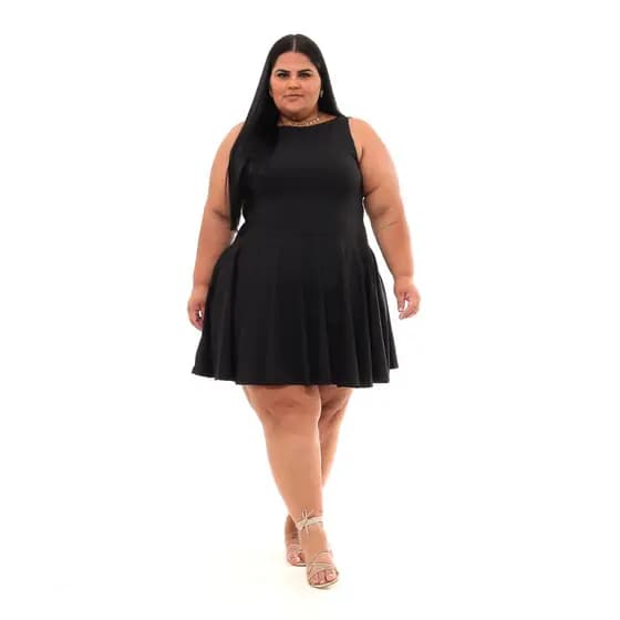 Vestido Feminino Plus Size Preto Curto Rodado Lindo Tendência Envio Imediato