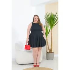 Vestido Feminino Canelado Plus Size Rodado Regata Curto Boneca Princesa 46 ao 54