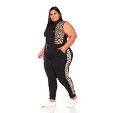 Calça Feminina Jogger Plus Size Listrada Malha Crepe Lycra Oferta