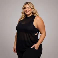 Regata Plus Size Feminina AcademiaTransparente Fitness Tule Casual