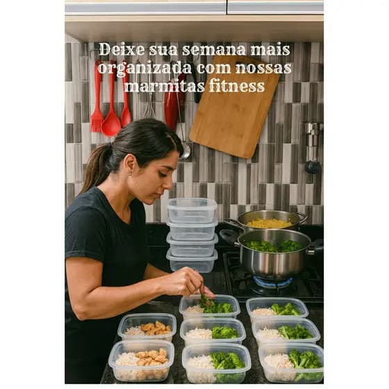 kit 10 potes plasticos 1 litro transparentes para marmitas fitness organizador de alimentos