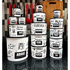 Kit conjunto jogo de pote organizador mantimento 15 peças decorado impresso colorido