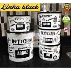 Jogo de mantimento plástico 05 peças decorado preto e colorido