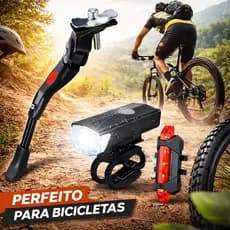 Descanso Central Pezinho Bike Regulagem Aro 20 À 26 Alumínio + Farol Bike 300 Lumens Sinalizador Mtb
