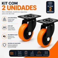 Kit 2 Rodinha Rodizio Roda Media Reforçada Giratorio 70mm 3" polegadas
