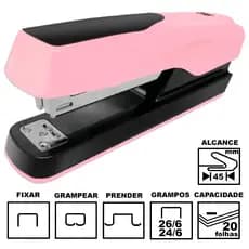 Grampeador Tilibra G122 Rosa Claro Plástico 12cm 26/6 Ou 24/6 Até 20 Folhas Ref: 282979