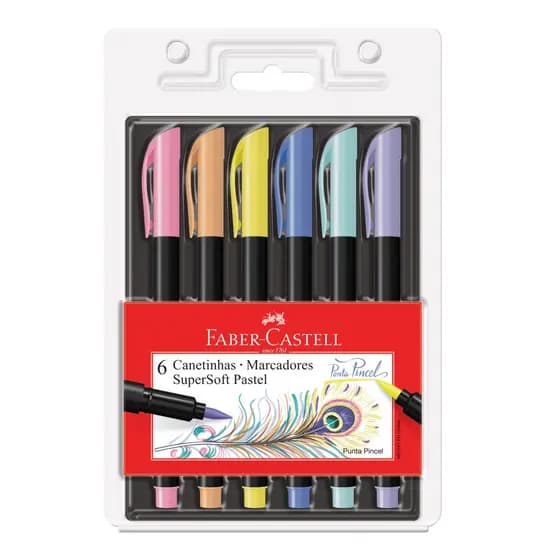 Caneta Hidrográfica Faber Castell Brush Pen Super Soft Tons Pastel 6 Cores Ref: 15.0706TPSOFT