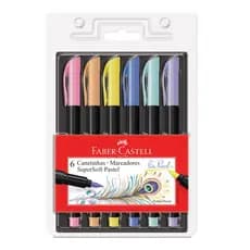 Caneta Hidrográfica Faber Castell Brush Pen Super Soft Tons Pastel 6 Cores Ref: 15.0706TPSOFT