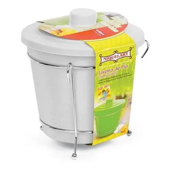 Lixeira Pequena De Pia ou Bancada De Cozinha Area Gourmet Com Tampa Colors e Suporte De Aço Cromado