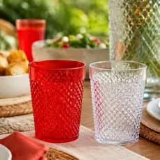 Jogo 6 Copos Diamante Transparente/Vermelho 300ml PS Premium Para Festas e Decoração N609