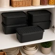 Kit 5 Potes Organizadores Marimar 2,5L Com Tampa Decorada Plástico Praticidade E Organização