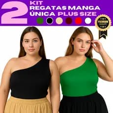 Kit 2 blusa regata manga nula mula manca um obro plus size