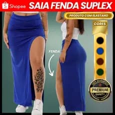 Saias Longa com Fenda Aberta Modinha Suplex Gringa Longuete Moda Gringa