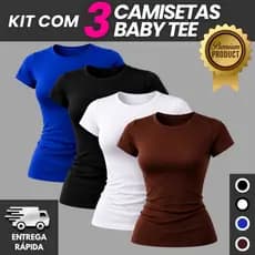 KIT 3 Baby Tee Feminina Blusa de Compressão Justa ao Corpo Camisa Feminina Academia Blusinha Fit Baby Look Compressão