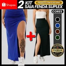 Kit 2 Saias Longa com Fenda Aberta Modinha Suplex Gringa Longuete Moda Gringa