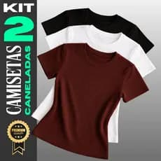 Kit 2 Blusas Feminina Ribana Canelado Básica Casual Estilosa Tendência Verão