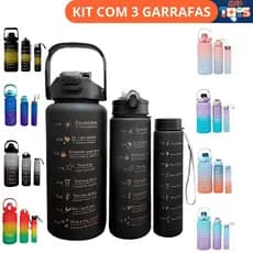 Kit 3 Garrafas de Água Squeeze CORES SORTIDAS + ADESIVOS | Para Academia Escola Faculdade Trabalho