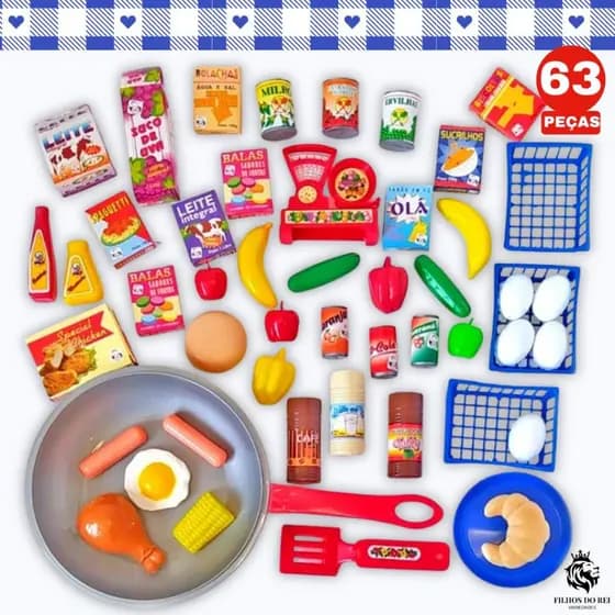 Cozinha De Brinquedo Comidinhas Brinquedo Supermercado Super Feirinha + Frigideira + Mercado 63Pç