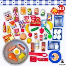 Cozinha De Brinquedo Comidinhas Brinquedo Supermercado Super Feirinha + Frigideira + Mercado 63Pç