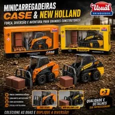 Brinquedo Caminhão Mini Carregadeira Case Sv300 e Mini Carregadeira L330 New Holland Empilhadeira Construção
