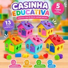 Casinha Educativa c/ 13 peças geométricas Didática - Pica Pau Colorida Menino e Menina